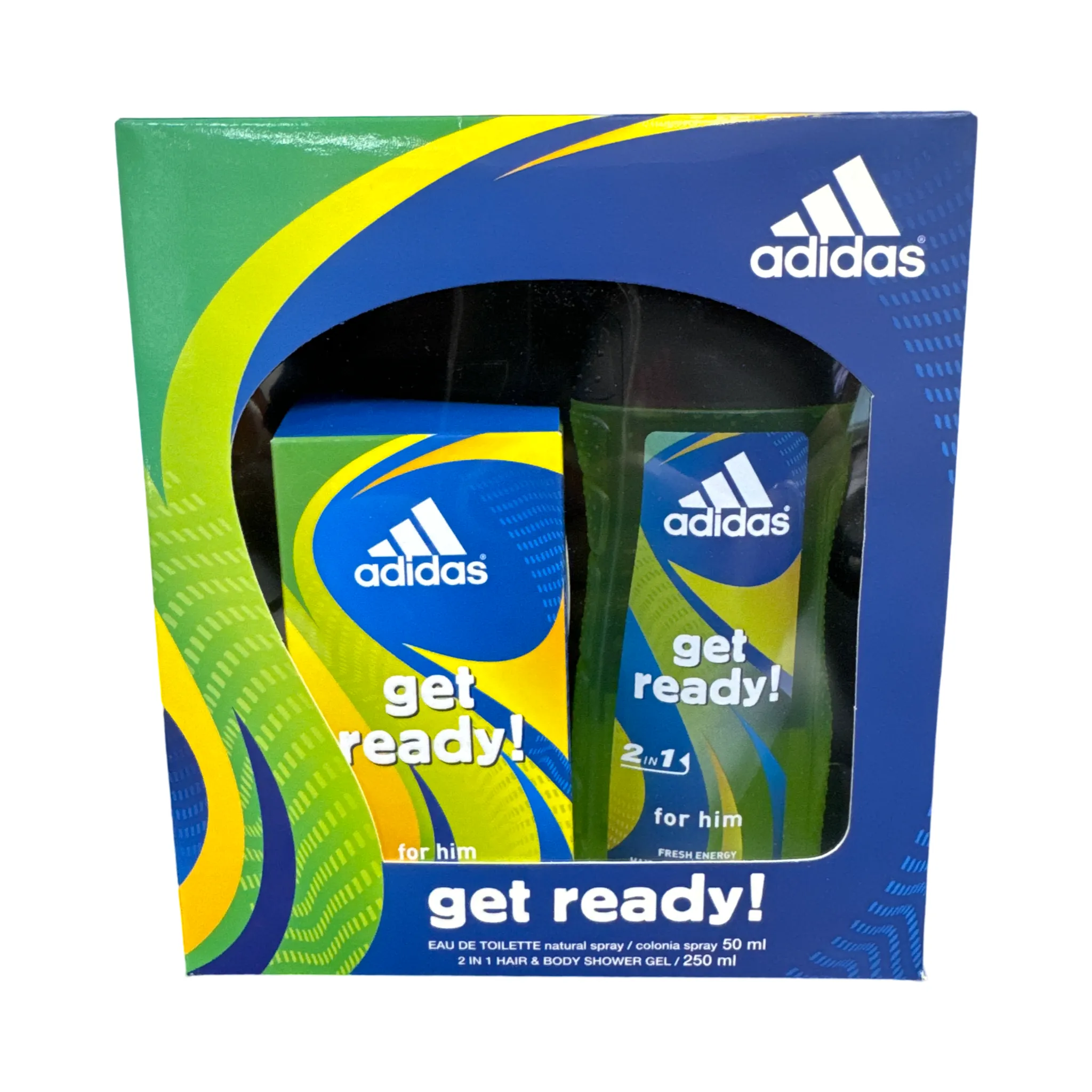 Adidas Get Ready Gift Set - 50ML EDT Spray   250ML Hair & Body Shower Gel (Men)