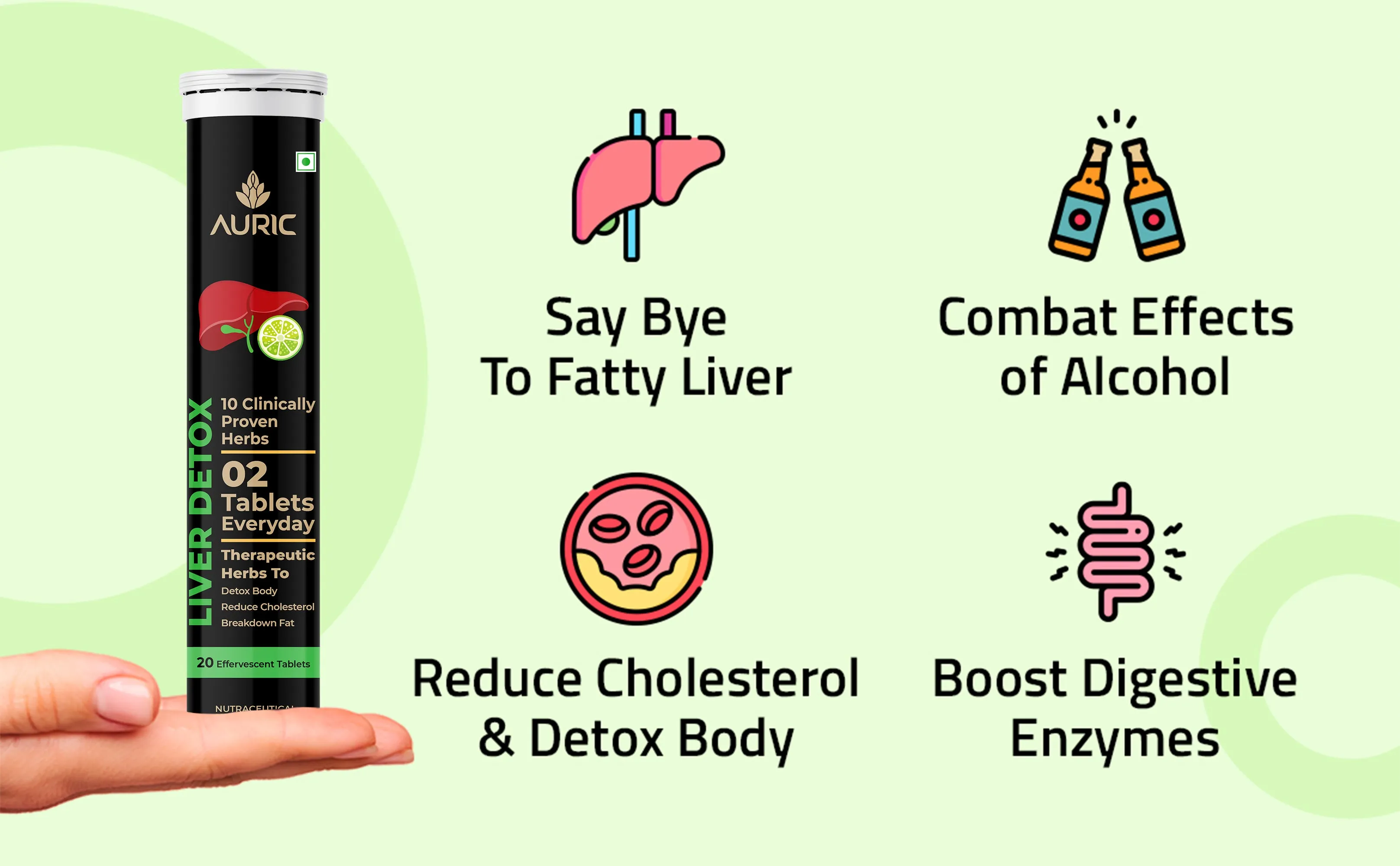 Auric Liver Detox Effervescent with 10 Super Ayurvedic Herbs | 20 Tablets