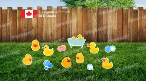Rubber Ducky Sign Package - Ducky 15" Tall   Bath Tub with Ducks 18" Tall   Decors (Total 12 pcs) |Yard Sign Outdoor Lawn Decorations
